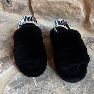UGG Kids Black Funkette Fuzzy Slippers - NEW without box/tags
